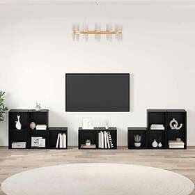 vidaXL 3393274 TV Bench Set Wall Mounted 8 pcs Black Oak Engineered Wood