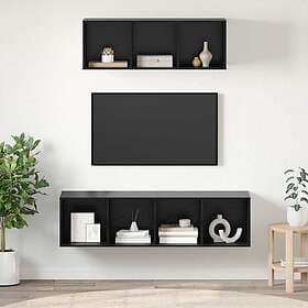 vidaXL 3393355 TV Bench Set Wall Mounted 2 pcs Black Oak Engineered Wood