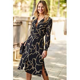 Sosandar Black & Gold Chain Print Belted Shirt Dress