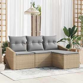 vidaXL Lounge Set 4 Pieces with Cushions Beige Wicker 3346670