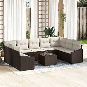 vidaXL Lounge Set 10 Pieces with Cushions Brown Wicker  3346888