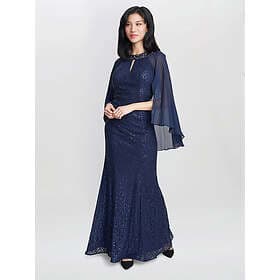 Gina Bacconi FLORENCE Keyhole Neck Chiffon Sequin Lace Fit and Flare Maxi Dress