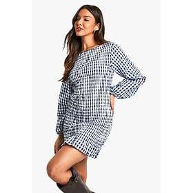 Boohoo Shirred Long Sleeve Gingham Mini Dress