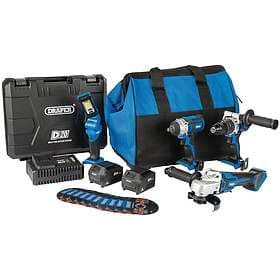 Draper D20 Cordless 4 Piece Workshop Power Tool Kit (1x3Ah & 1x4Ah)