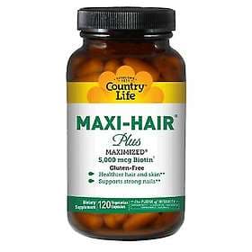 Country Life Gluten Free Maxi Hair Plus 5000mcg Biotin 120 Capsules