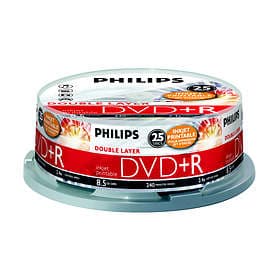 Philips DVD+R DL 8.5GB 2.4x 25-pack Cakebox Inkjet
