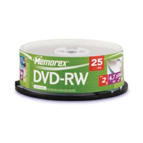 Memorex DVD-RW 4.7GB 2x 25-pack Cakebox