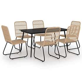 vidaXL 7 Piece Outdoor Dining Set Poly Rattan and Glass