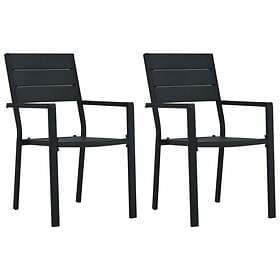 vidaXL Garden Chairs 2 pcs Black HDPE Wood Look
