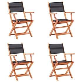 vidaXL Folding Garden Chairs 4 pcs Black Solid Eucalyptus Wood and Textilene