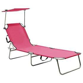 vidaXL Folding Sun Lounger with Canopy Pink Aluminium