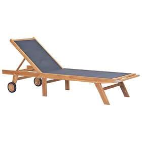vidaXL Folding Sun Lounger with Wheels Solid Teak and Textilene