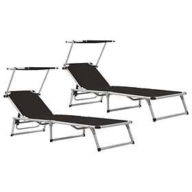 vidaXL Folding Sun Loungers with Roof 2 pcs Aluminium&amp;Textilene Black