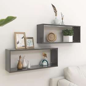 vidaXL Wall Cube Shelves 2 pcs High Gloss Grey 60x15x23 cm Chipboard