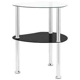 vidaXL 2-Tier Side Table Transparent & Black 38x38x50cm Tempered Glass