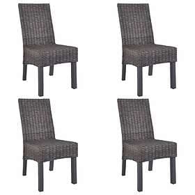 vidaXL Dining Chairs 4 pcs Brown Kubu Rattan and Mango Wood