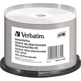 Verbatim DVD-R 4.7GB 16x 50-pack Cakebox Wide Inkjet Glossy Waterproof