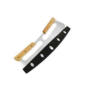 Gourmetstål Pizza Cutter Stainless Steel Båge med trähandtag