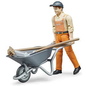 Bruder Figure with Wheelbarrow, Shovel and Broom 62130