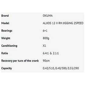 Okuma Alijos 2 Speed Aj-12ii Jigging Reel Silver Ratio: 6.4:1-2.1:1