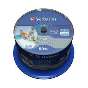 Verbatim BD-R 25GB 6x 50-pack Cakebox Wide Inkjet